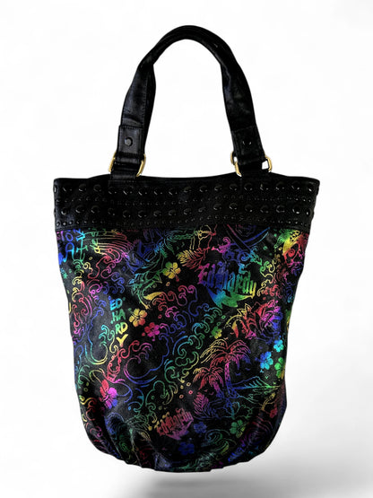 Ed Hardy black multicolour studded logo tote bag