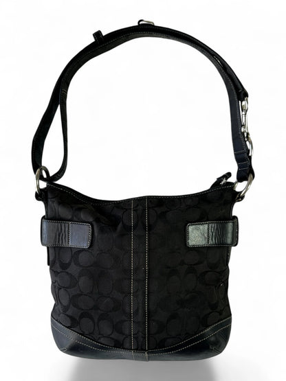 Vintage Coach black signature jacquard leather-trim hobo bag