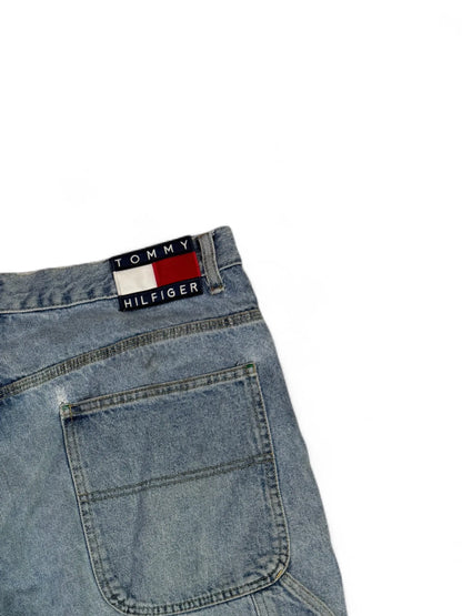 Vintage 90s Tommy Hilfiger light wash denim carpenter shorts jorts