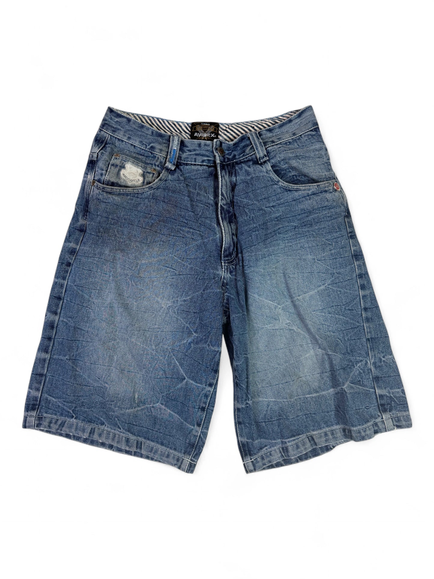 Vintage 00s Y2K Avirex crinkle-wash long denim shorts