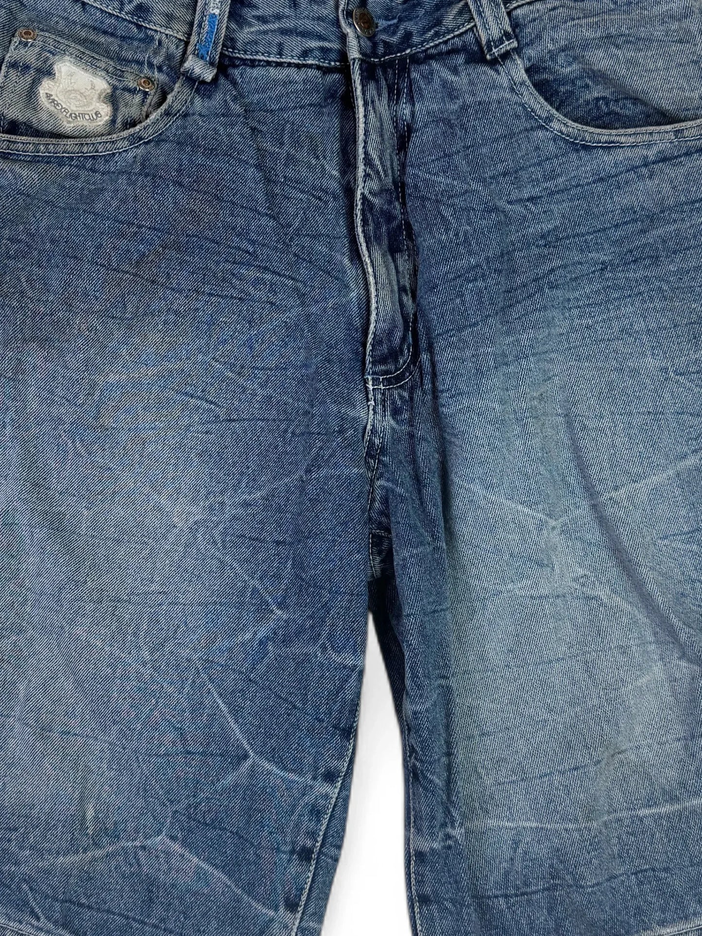 Vintage 00s Y2K Avirex crinkle-wash long denim shorts