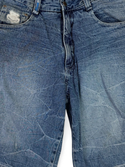 Vintage 00s Y2K Avirex crinkle-wash long denim shorts