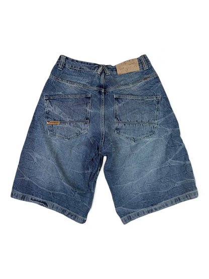 Vintage 00s Y2K Avirex crinkle-wash long denim shorts