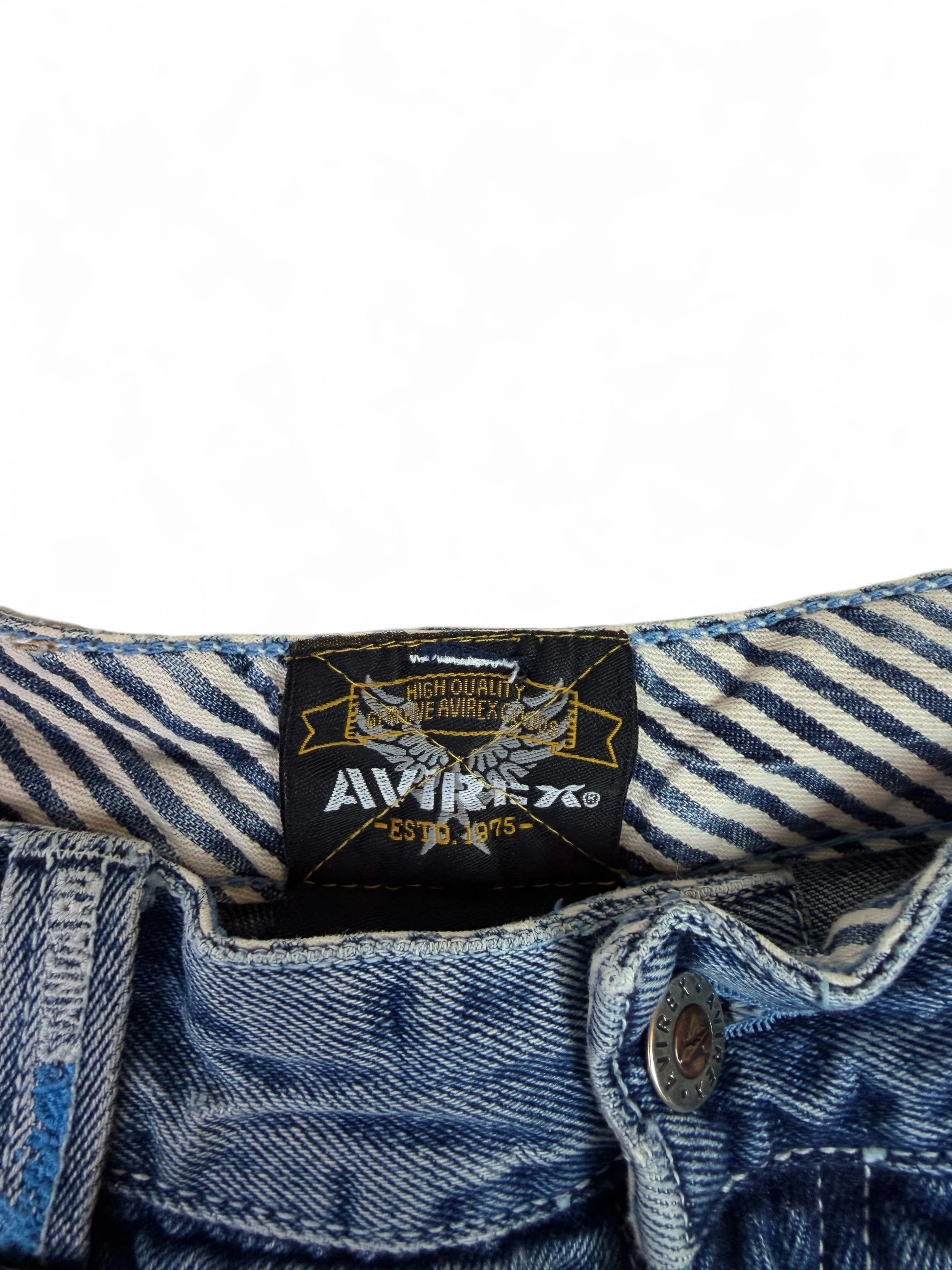 Vintage 00s Y2K Avirex crinkle-wash long denim shorts