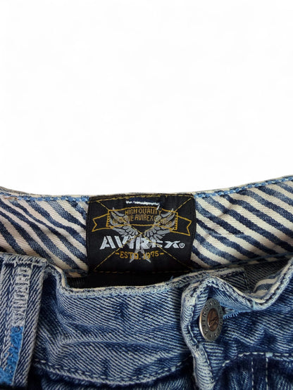 Vintage 00s Y2K Avirex crinkle-wash long denim shorts