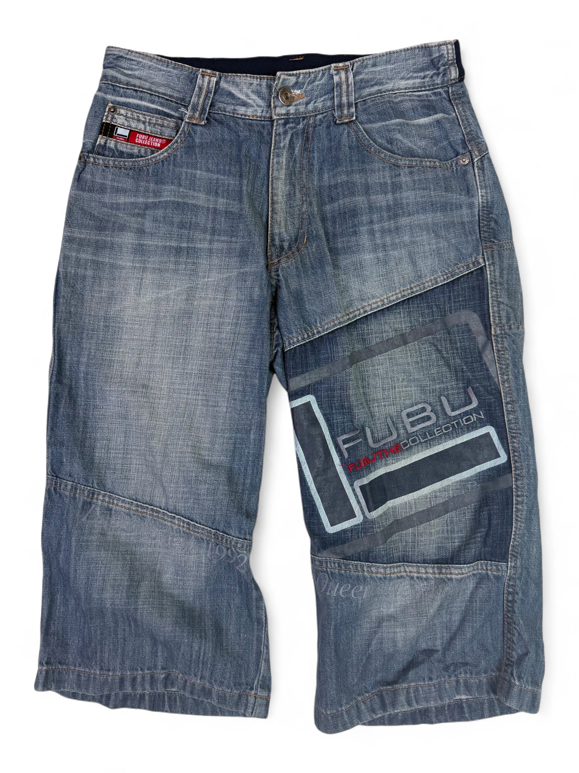 Vintage 00s Y2K FUBU Platinum logo denim capri shorts
