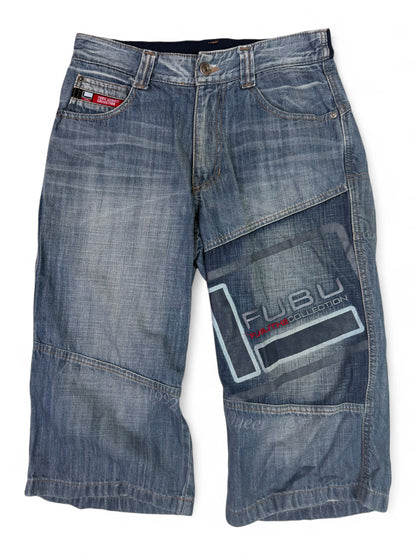 Vintage 00s Y2K FUBU Platinum logo denim capri shorts