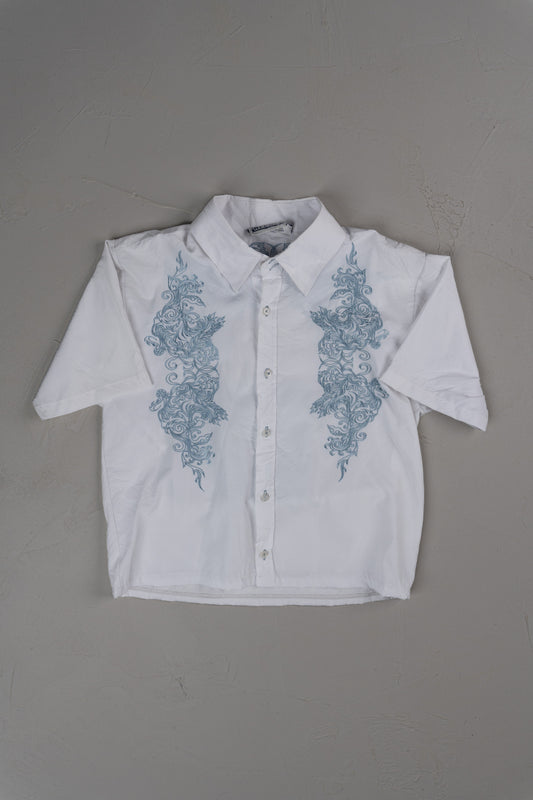 Vintage Y2K Blue Ink Cropped Button-up T-shirt