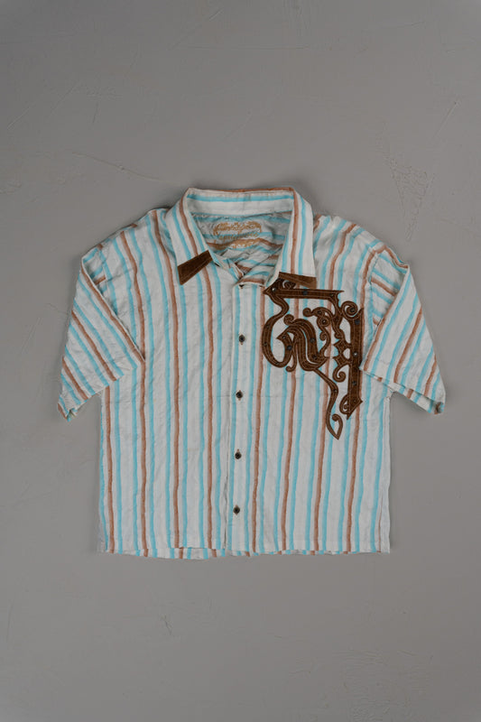 Vintage Y2K Apricot Tree Cropped Button-up T-shirt