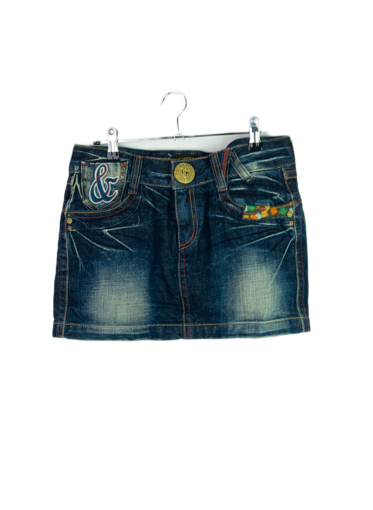 Vintage Y2K Red Pepper Embroidered Denim Mini Skirt