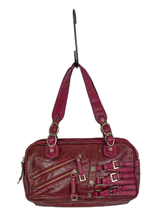 Vintage Y2K Guess Burgundy Faux Leather Buckle Detail Shoulder Bag
