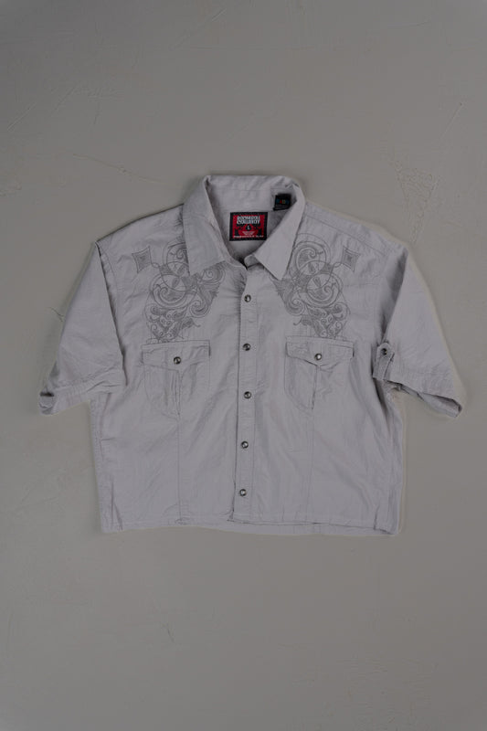 Vintage Y2K Rock & Roll Cowboy Cropped Button-up T-shirt