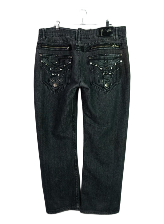 Vintage Baggy Y2K Grunge Imperious Black Embellished Jeans