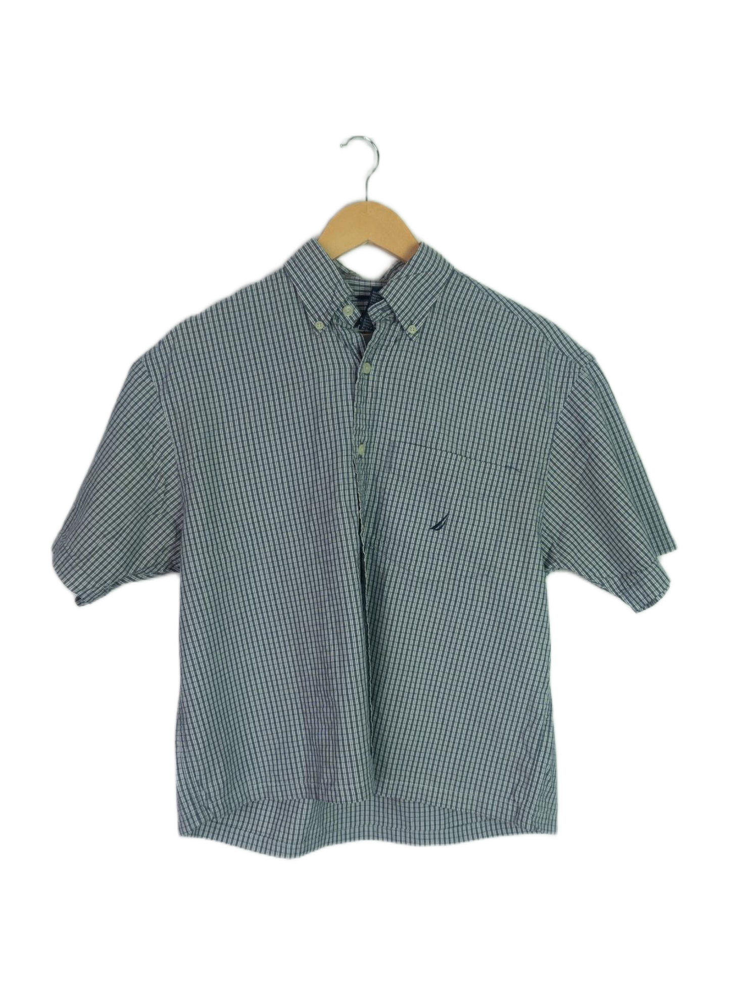 Vintage Nautica Gingham Cropped Button Up Navy