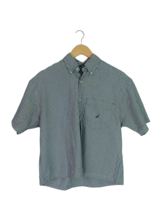 Vintage Nautica Gingham Cropped Button Up Navy