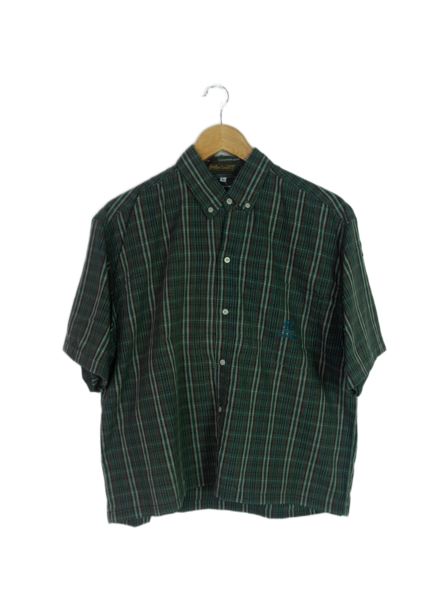 Vintage Timberland Green Gingham Cropped Button Up