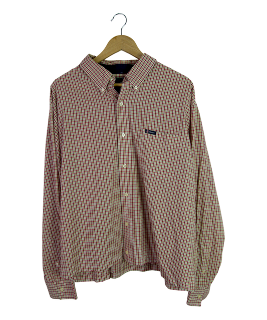 Vintage Chaps Cropped Longsleeve Button Up – Beige & Red