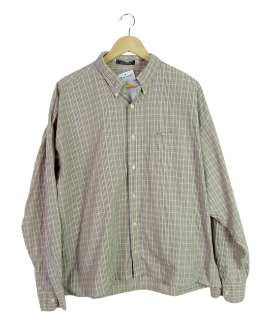 Vintage Chaps Cropped Longsleeve Button Up – Beige & White