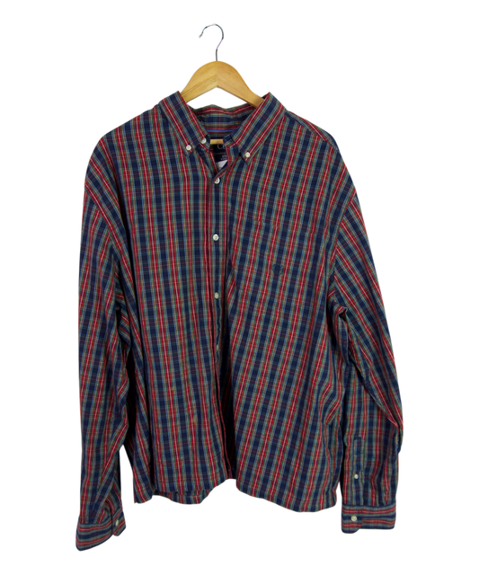 Vintage Chaps Cropped Longsleeve Button Up – Blue & Red