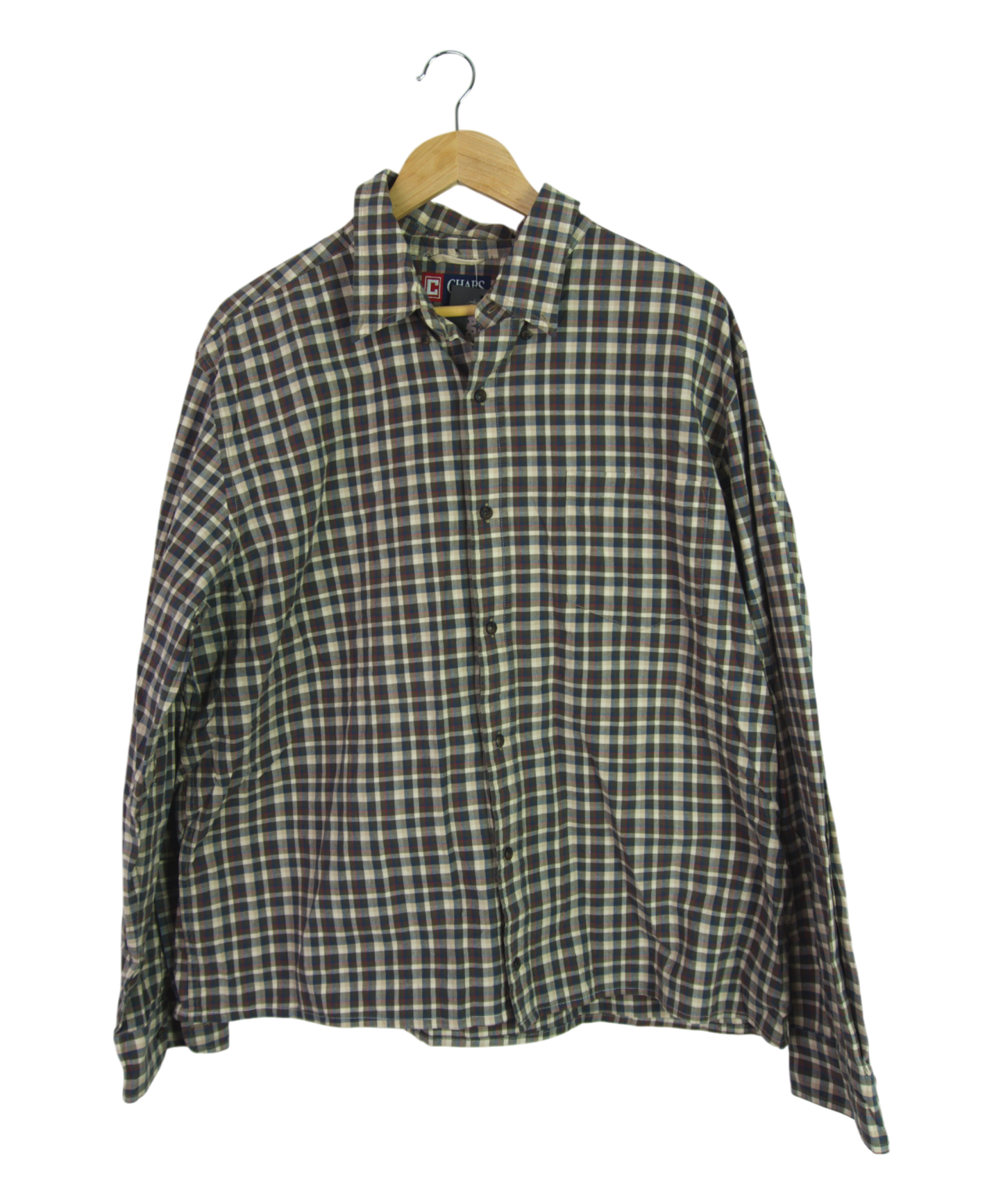 Vintage Chaps Cropped Longsleeve Button Up – Brown, Blue & Red
