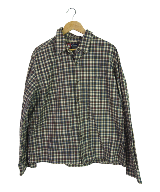 Vintage Chaps Cropped Longsleeve Button Up – Brown, Blue & Red
