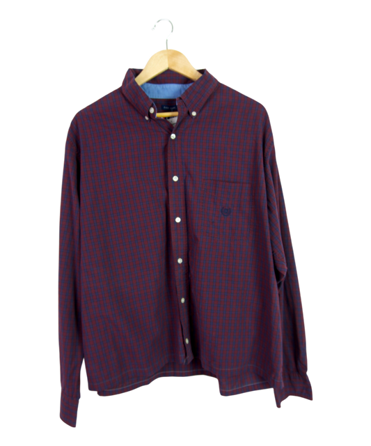 Vintage Chaps Cropped Longsleeve Button Up – Red & Blue