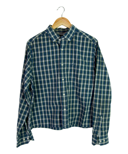 Vintage Nautica Cropped Longsleeve Button Up – Blue, White & Yellow