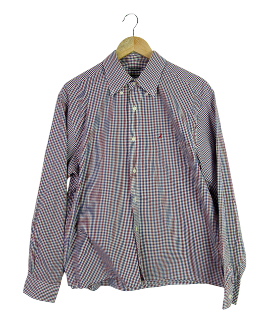 Vintage Nautica Cropped Longsleeve Button Up – Red, Blue & White