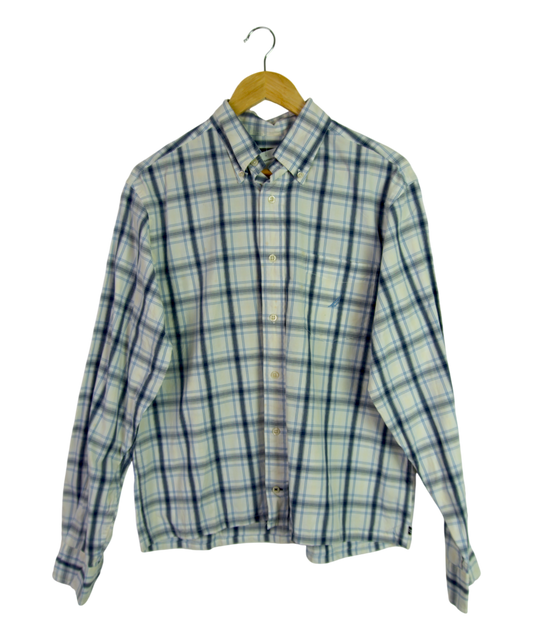 Vintage Nautica Cropped Longsleeve Button Up – White & Blue