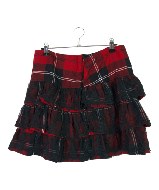Vintage Red Plaid Lace Tiered Skirt