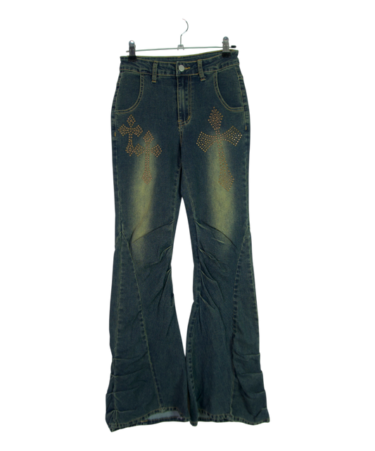 Vintage Romwe Cross Flare Jeans